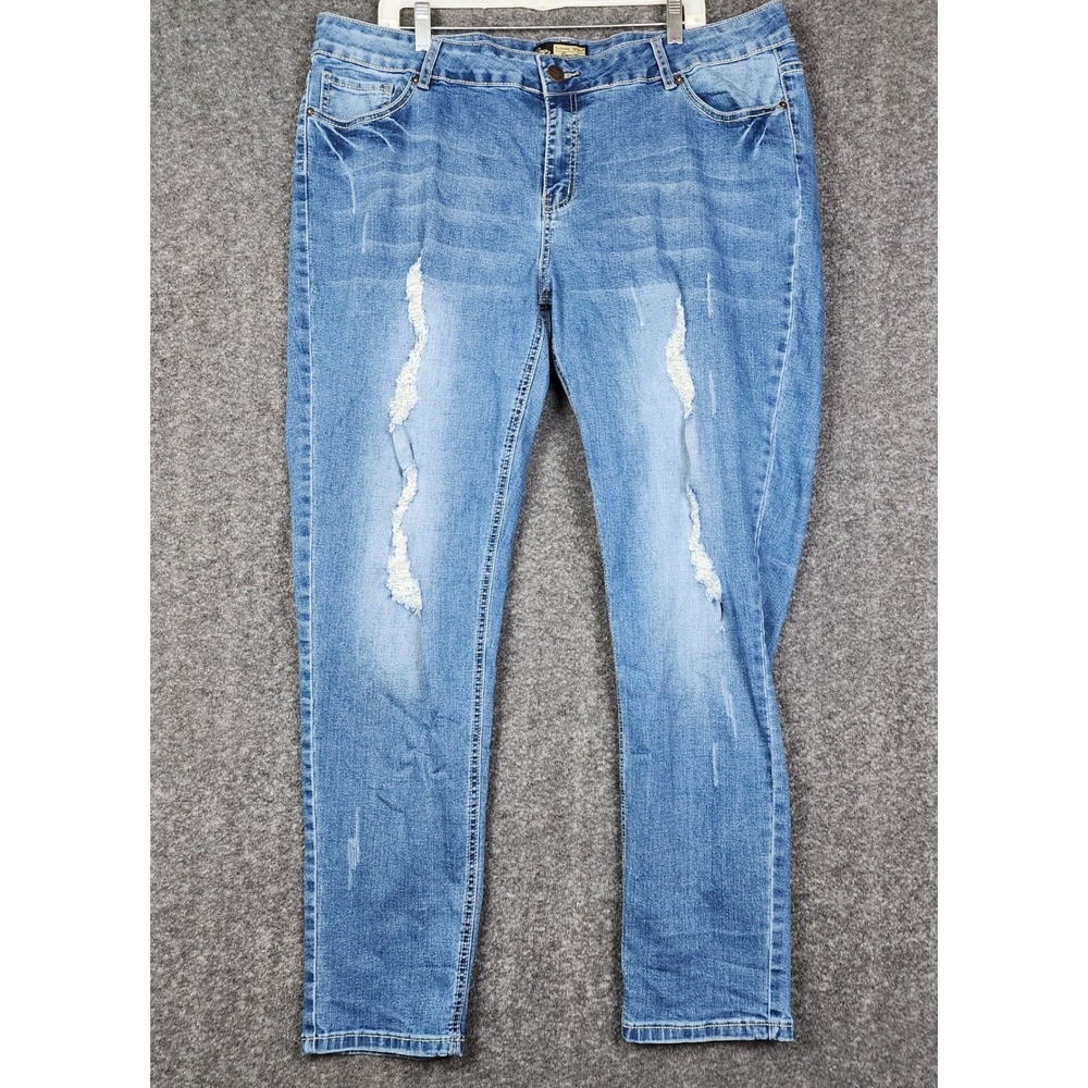 Suzanne Betro Distressed Skinny Jeans Women 22 Blue Medium Wash Ripped Denim‎